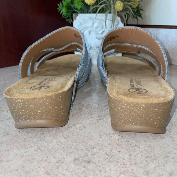 White Mountain Footbeds Womens Blue Suede Slide Sandals With Cork Wedge Sole Siz - Picture 6 of 8